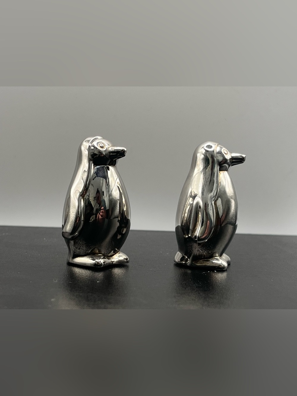 Vintage Silver Plated Penguin Bird Figurine Pair
